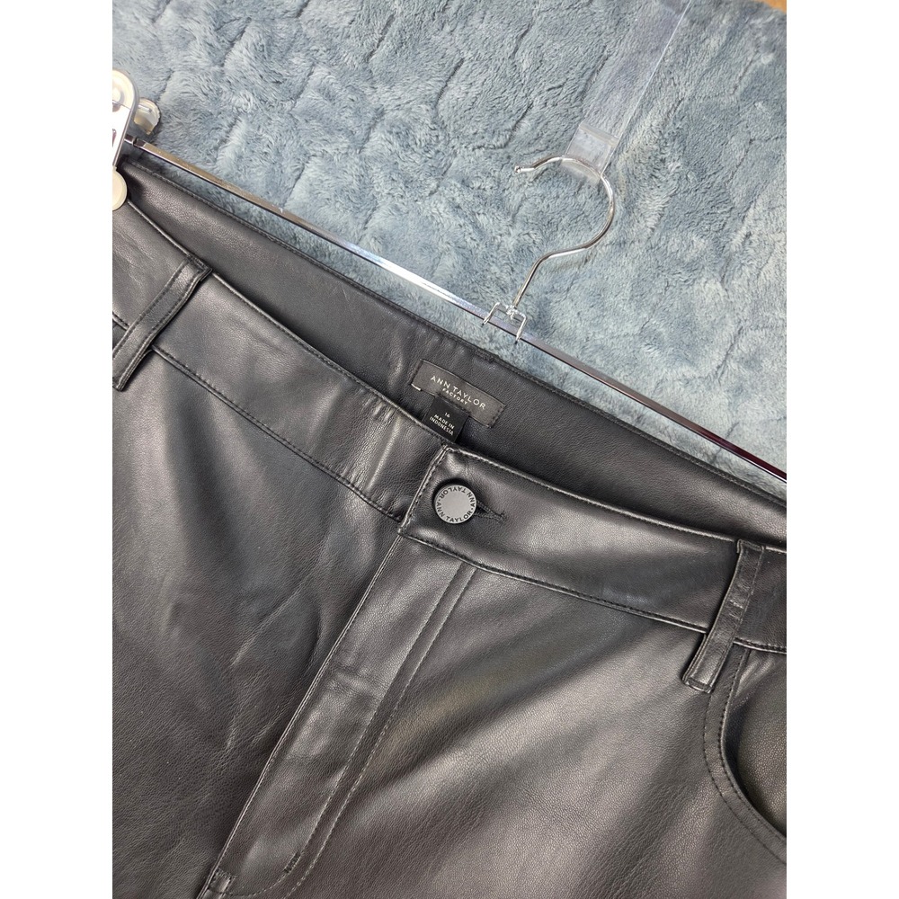 Ann Taylor Factory Black Faux Leather Straight Leg Pants Size 16 Five Pocket